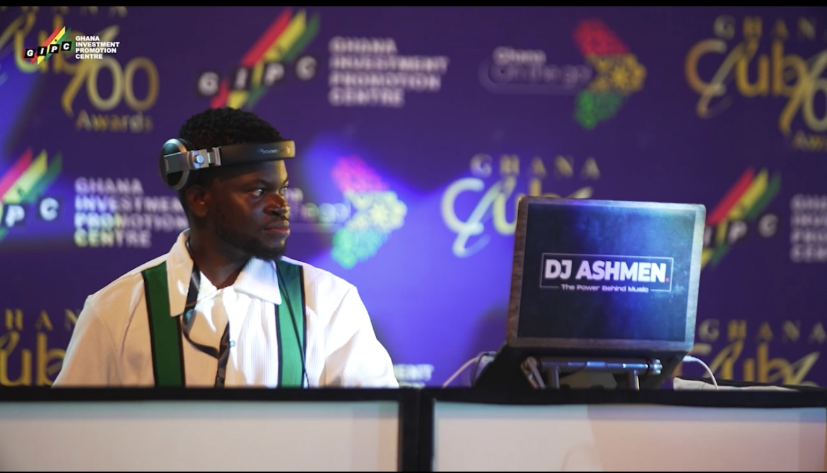 DJ Ashmen behind his set at the 21st edition of Ghana Club 100